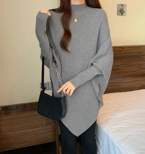 Women Cozy Knitted Turtleneck Batwing Sleeves